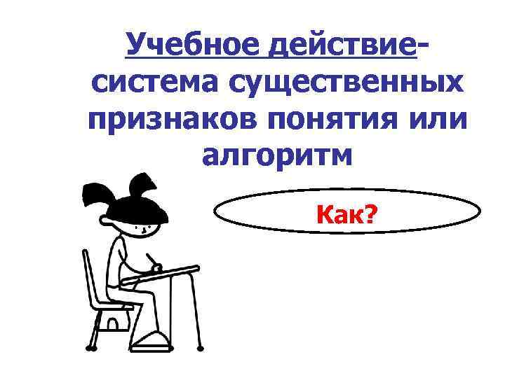 Учебное действиесистема существенных признаков понятия или алгоритм Как? 