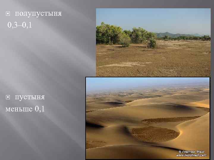 полупустыня 0, 3– 0, 1 пустыня меньше 0, 1 