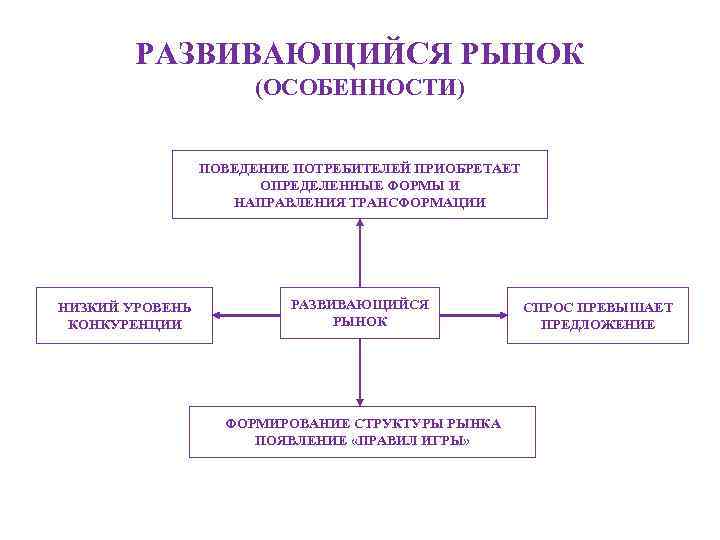 РАЗВИВАЮЩИЙСЯ РЫНОК (ОСОБЕННОСТИ) ПОВЕДЕНИЕ ПОТРЕБИТЕЛЕЙ ПРИОБРЕТАЕТ ОПРЕДЕЛЕННЫЕ ФОРМЫ И НАПРАВЛЕНИЯ ТРАНСФОРМАЦИИ НИЗКИЙ УРОВЕНЬ КОНКУРЕНЦИИ