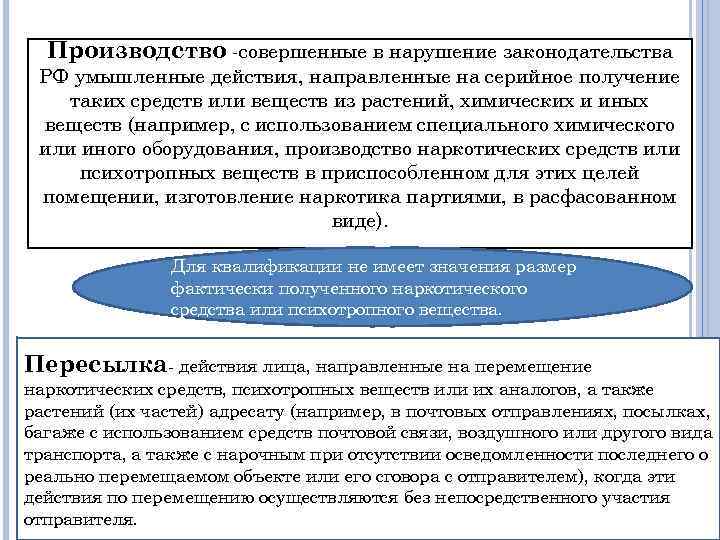 Производство -совершенные в нарушение законодательства РФ умышленные действия, направленные на серийное получение таких средств