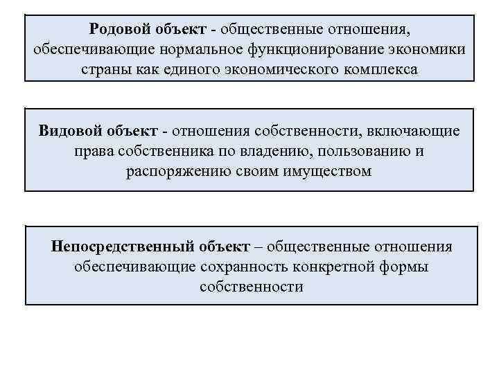 Родовой объект - общественные отношения, обеспечивающие нормальное функционирование экономики страны как единого экономического комплекса