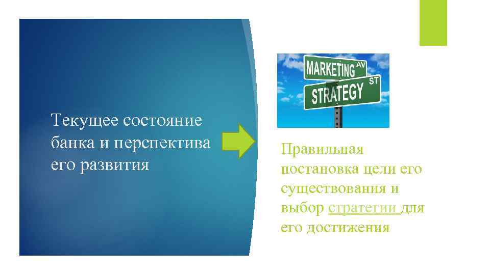Текущее состояние банка и перспектива его развития Правильная постановка цели его существования и выбор