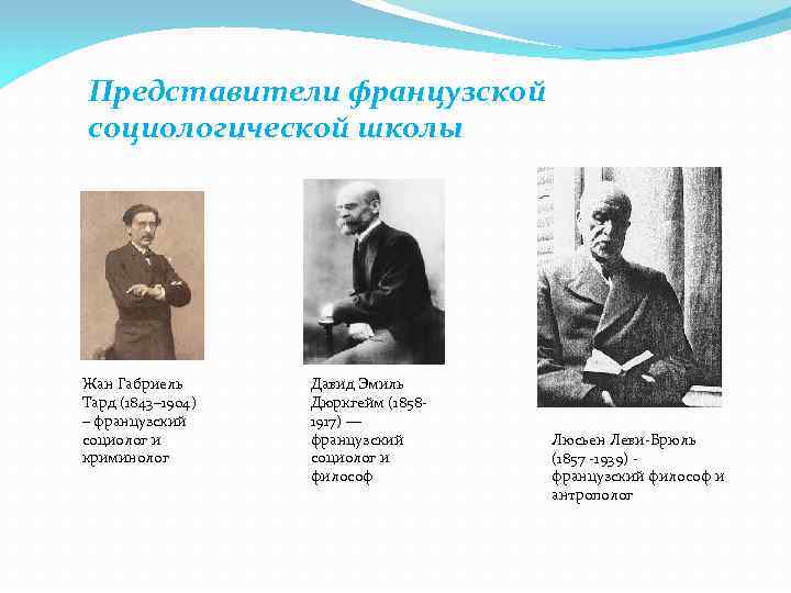Представители французской социологической школы Жан Габриель Тард (1843– 1904) – французский социолог и криминолог