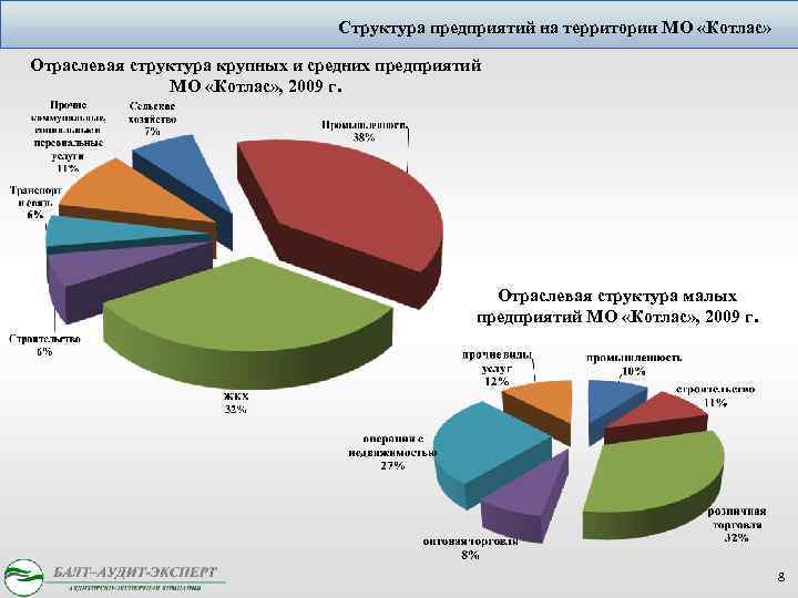 Структура предприятий на территории МО «Котлас» Отраслевая структура крупных и средних предприятий МО «Котлас»