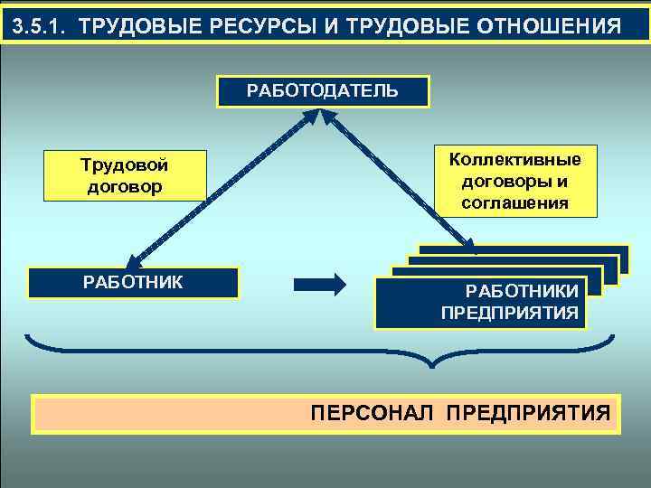  3. 5. 1. ТРУДОВЫЕ РЕСУРСЫ И ТРУДОВЫЕ ОТНОШЕНИЯ РАБОТОДАТЕЛЬ Трудовой договор РАБОТНИК Коллективные