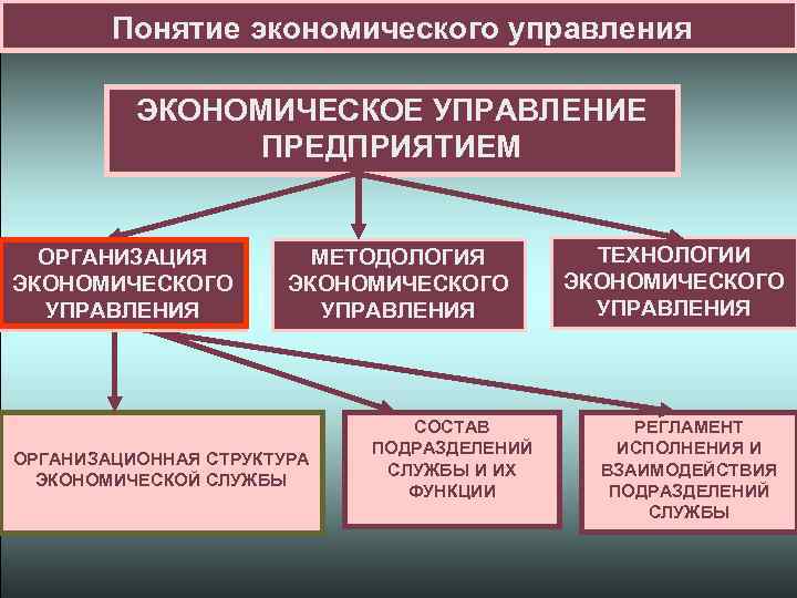 Понятие экономического управления ЭКОНОМИЧЕСКОЕ УПРАВЛЕНИЕ ПРЕДПРИЯТИЕМ ОРГАНИЗАЦИЯ ЭКОНОМИЧЕСКОГО УПРАВЛЕНИЯ МЕТОДОЛОГИЯ ЭКОНОМИЧЕСКОГО УПРАВЛЕНИЯ ОРГАНИЗАЦИОННАЯ СТРУКТУРА