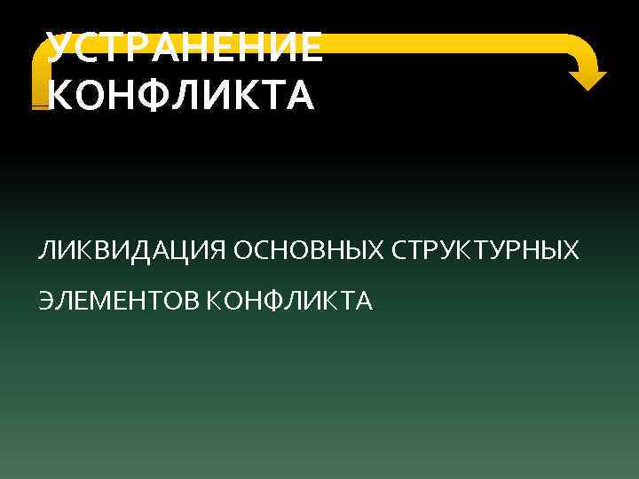 УСТРАНЕНИЕ КОНФЛИКТА ЛИКВИДАЦИЯ ОСНОВНЫХ СТРУКТУРНЫХ ЭЛЕМЕНТОВ КОНФЛИКТА 