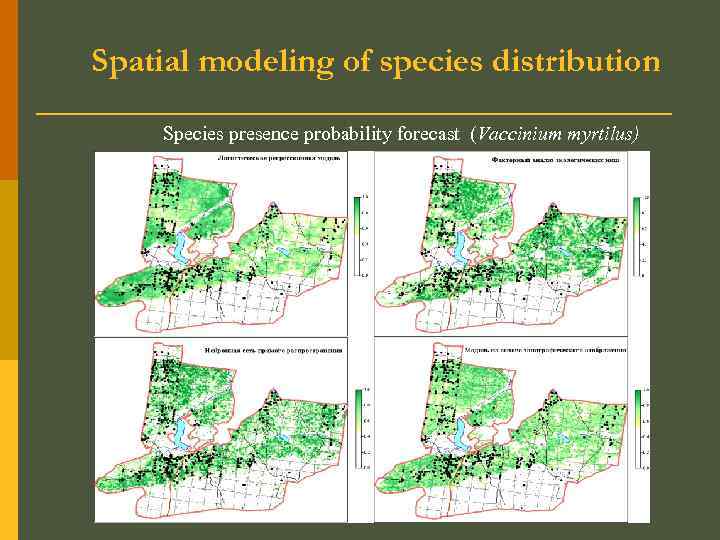 Spatial modeling of species distribution Species presence probability forecast (Vaccinium myrtilus) 