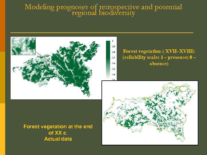 Modeling prognoses of retrospective and potential regional biodiversity Forest vegetation ( XVII–XVIII) (reliability scale: