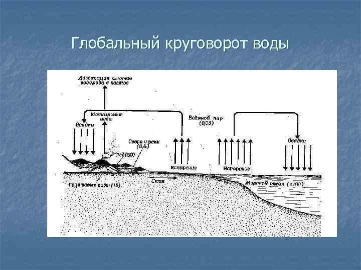 Этапы мирового круговорота воды с изображением на схеме