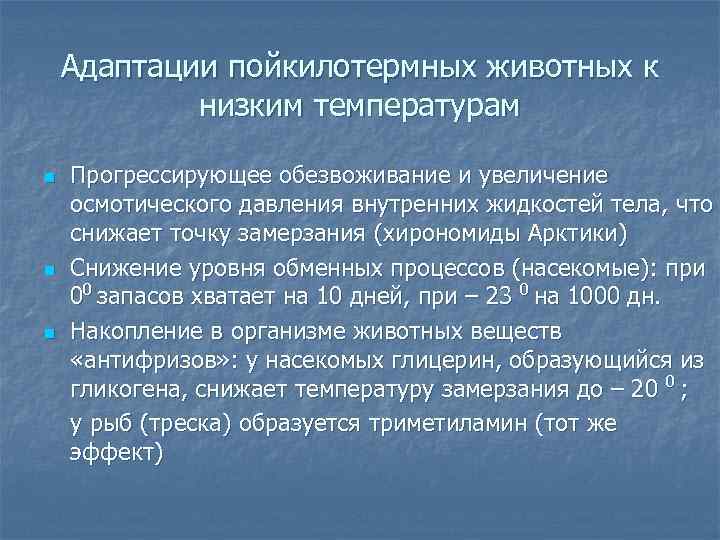 В связи высокой температурой. Адаптации животных к низким температурам. Температурные адаптации пойкилотермных животных. Приспособление животных к низким темпарат. Морфологические адаптации к температуре.