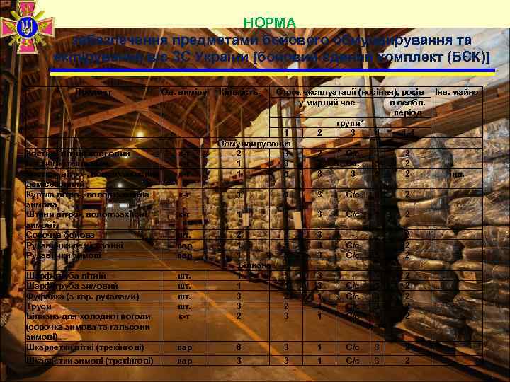 НОРМА забезпечення предметами бойового обмундирування та екіпірування в/с ЗС України [бойовий єдиний комплект (БЄК)]