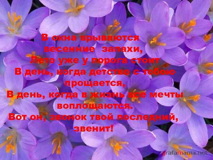 В окна врываются весенние запахи, Лето уже у порога стоит В день, когда детство