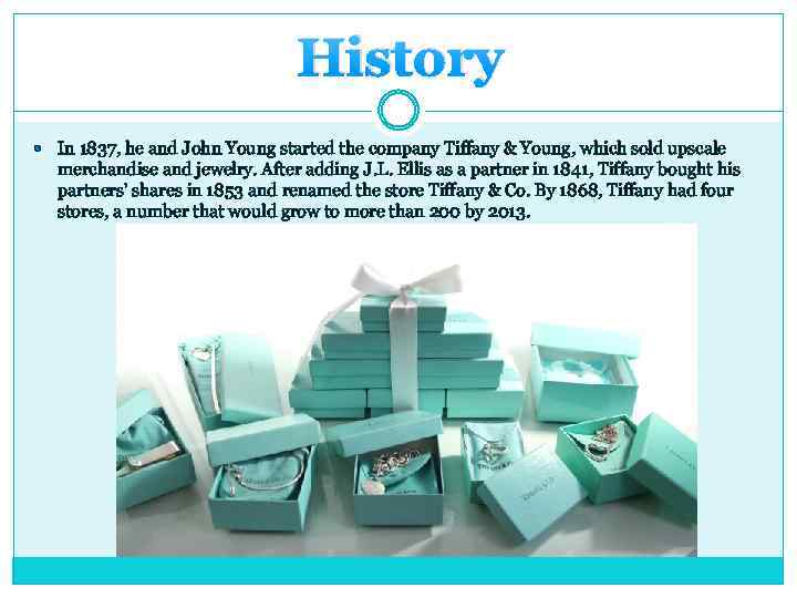 History In 1837, he and John Young started the company Tiffany & Young, which