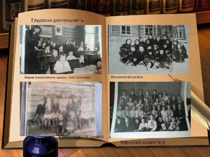 Трудовая деятельность. Мария Алексеевна в школе, село Сосновка. Семеновская школа Холкинская школа Уренская школа