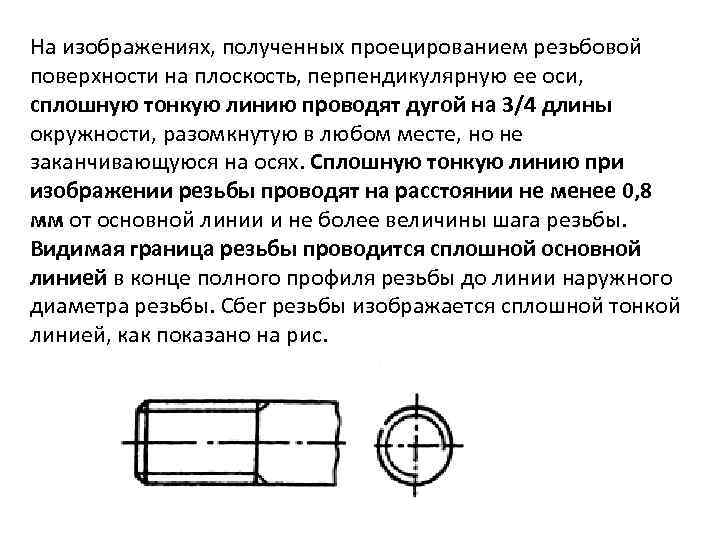 На изображениях, полученных проецированием резьбовой поверхности на плоскость, перпендикулярную ее оси, сплошную тонкую линию