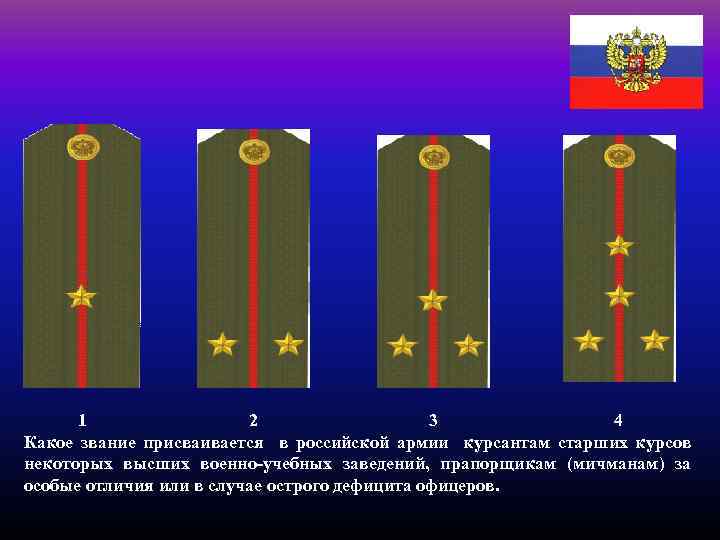 1 2 3 4 Какое звание присваивается в российской армии курсантам старших курсов некоторых