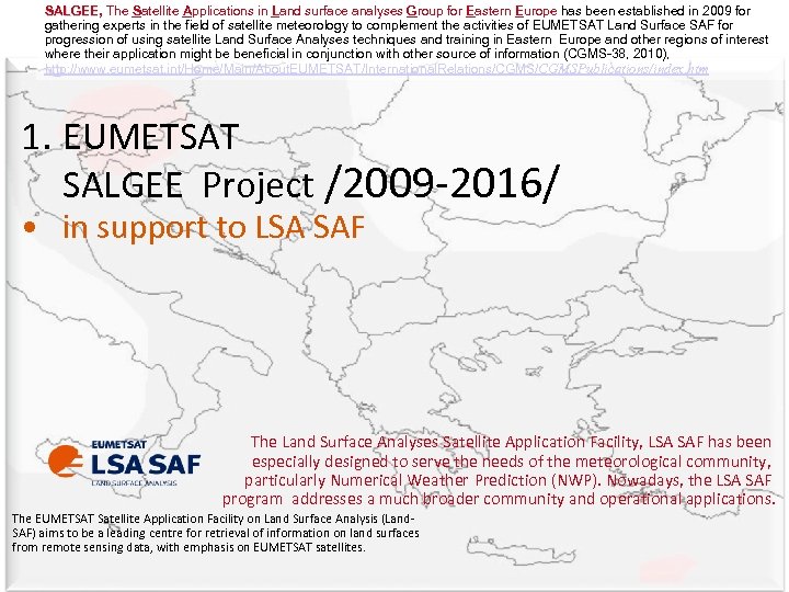 SALGEE, The Satellite Applications in Land surface analyses Group for Eastern Europe has been