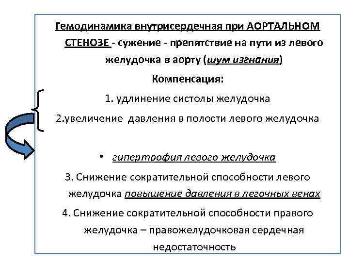 Гемодинамика внутрисердечная при АОРТАЛЬНОМ СТЕНОЗЕ - сужение - препятствие на пути из левого желудочка