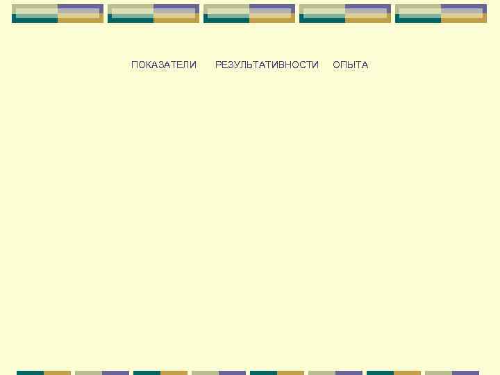 ПОКАЗАТЕЛИ РЕЗУЛЬТАТИВНОСТИ ОПЫТА 