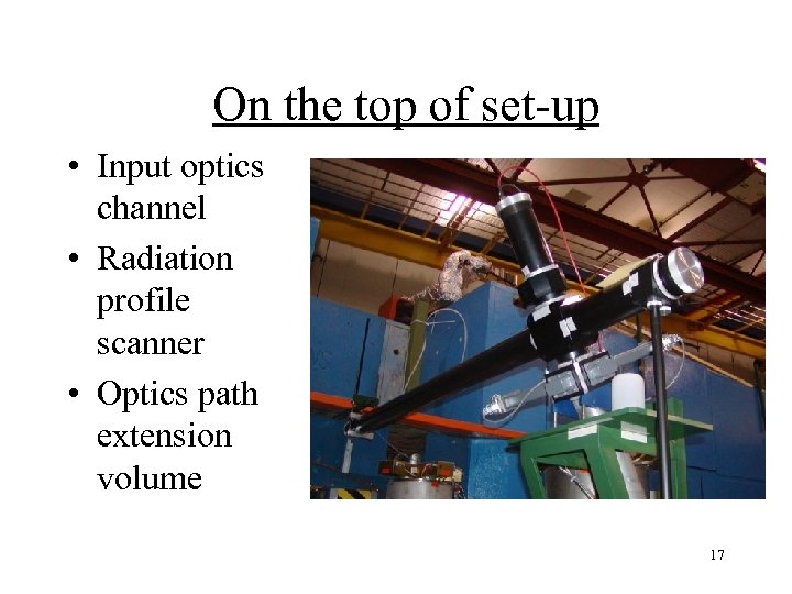 On the top of set-up • Input optics channel • Radiation profile scanner •