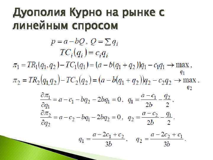 Дуополия Курно на рынке с линейным спросом 
