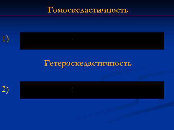 Гомоскедастичность 1) Гетероскедастичность 2) 