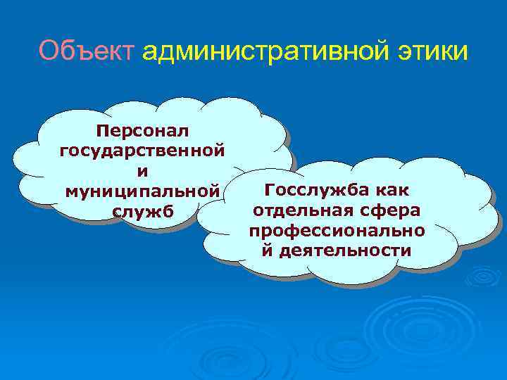 Объект административной этики Персонал государственной и муниципальной служб Госслужба как отдельная сфера профессионально й