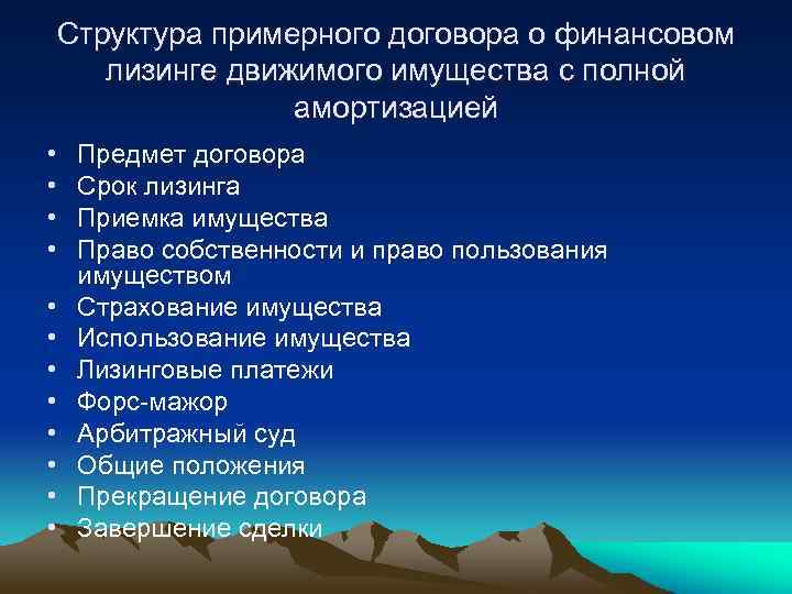 Структура примерного договора о финансовом лизинге движимого имущества с полной амортизацией • • •