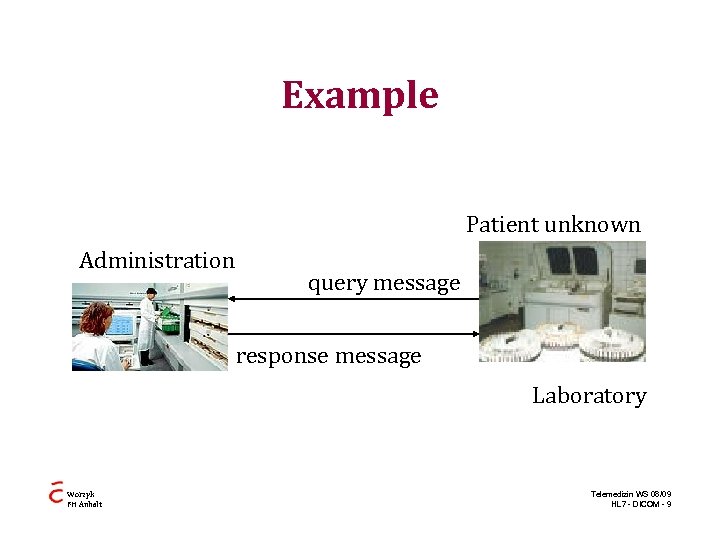 Example Patient unknown Administration query message response message Laboratory Worzyk FH Anhalt Telemedizin WS