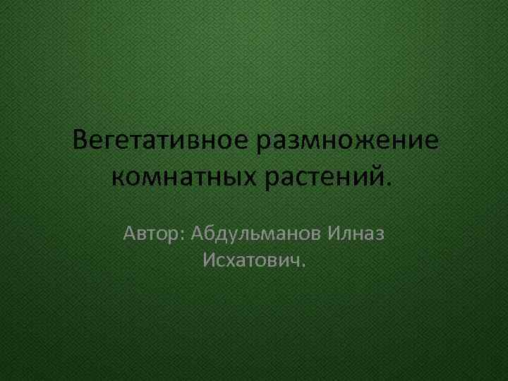 Вегетативное размножение комнатных растений. Автор: Абдульманов Илназ Исхатович. 