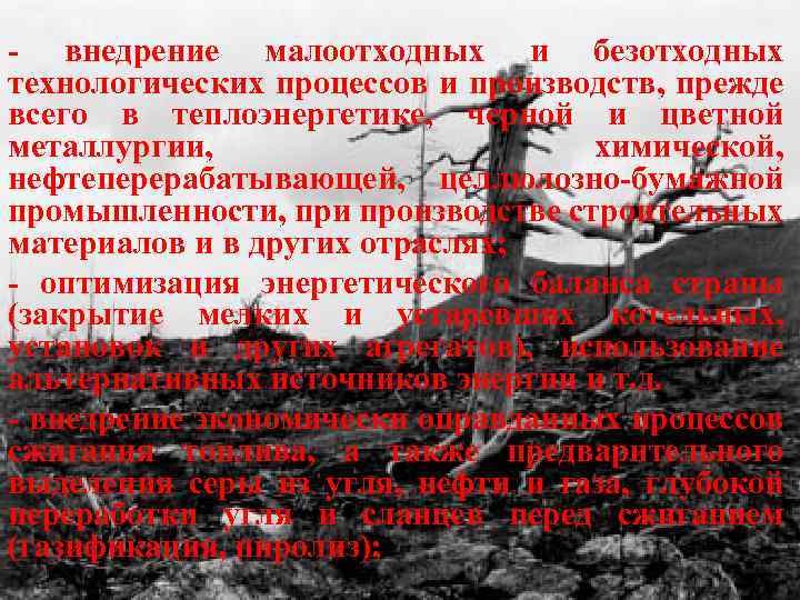 - внедрение малоотходных и безотходных технологических процессов и производств, прежде всего в теплоэнергетике, черной