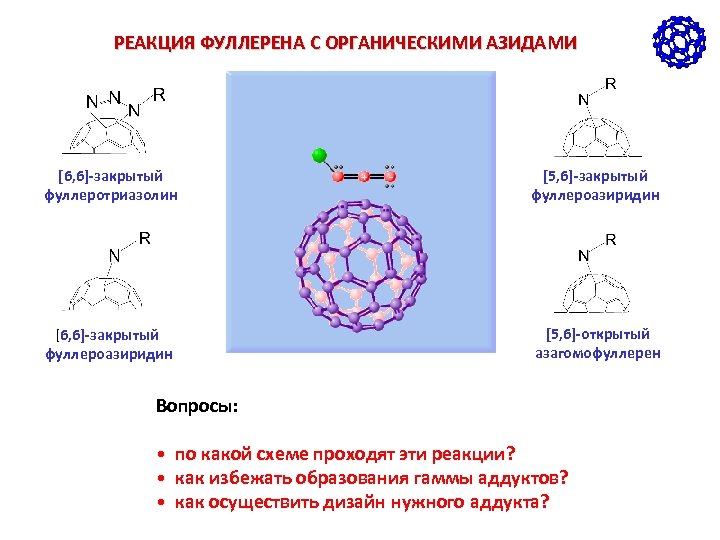 РЕАКЦИЯ ФУЛЛЕРЕНА С ОРГАНИЧЕСКИМИ АЗИДАМИ [6, 6]-закрытый фуллеротриазолин [5, 6]-закрытый фуллероазиридин [6, 6]-закрытый фуллероазиридин