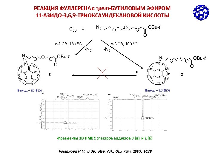 РЕАКЦИЯ ФУЛЛЕРЕНА с трет-БУТИЛОВЫМ ЭФИРОМ 11 -АЗИДО-3, 6, 9 -ТРИОКСАУНДЕКАНОВОЙ КИСЛОТЫ 3 Выход –