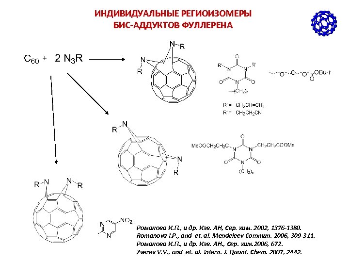 ИНДИВИДУАЛЬНЫЕ РЕГИОИЗОМЕРЫ БИС-АДДУКТОВ ФУЛЛЕРЕНА Романова И. П. , и др. Изв. АН, Cер. хим.