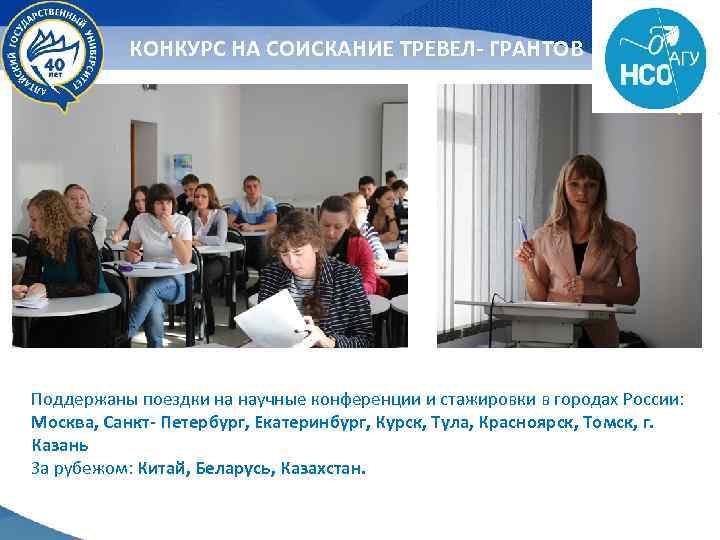 КОНКУРС НА СОИСКАНИЕ ТРЕВЕЛ- ГРАНТОВ Поддержаны поездки на научные конференции и стажировки в городах