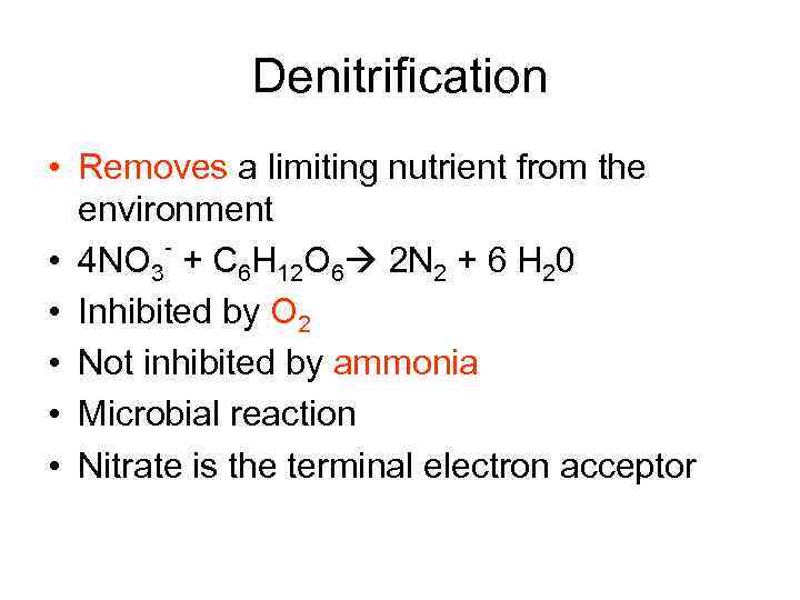 Denitrification • Removes a limiting nutrient from the environment • 4 NO 3 +