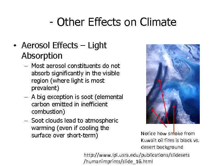 - Other Effects on Climate • Aerosol Effects – Light Absorption – Most aerosol