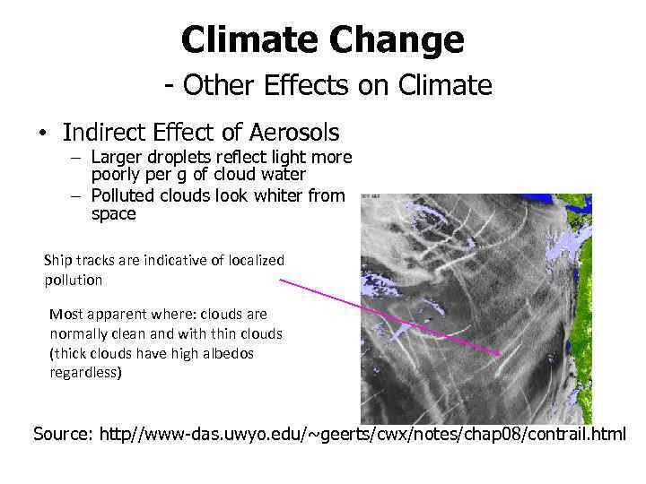 Climate Change - Other Effects on Climate • Indirect Effect of Aerosols – Larger