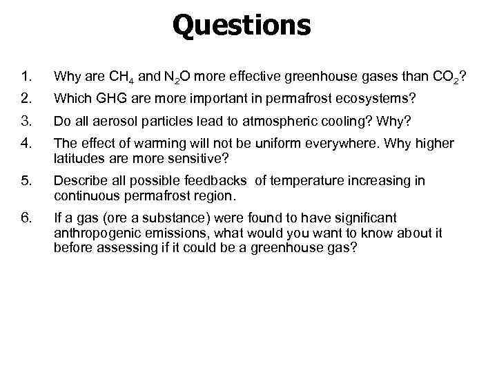 Questions 1. Why are CH 4 and N 2 O more effective greenhouse gases