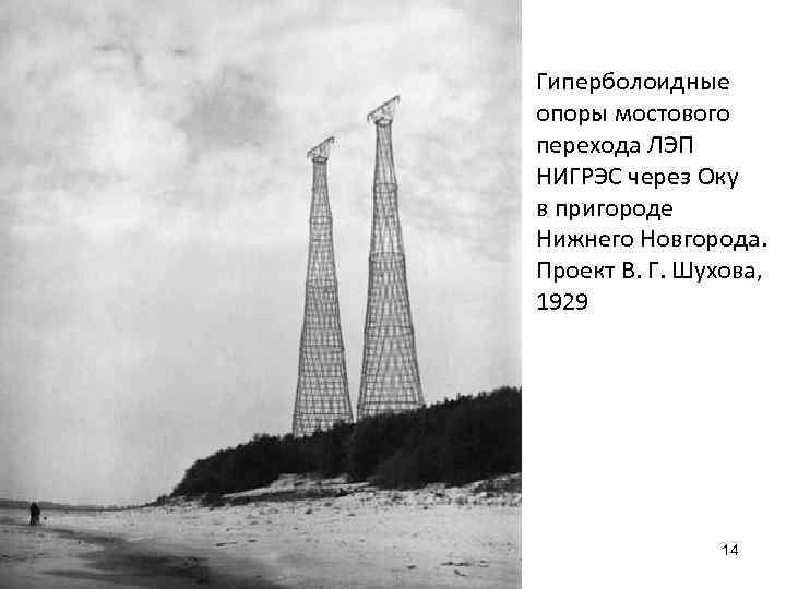 Гиперболоидные опоры мостового перехода ЛЭП НИГРЭС через Оку в пригороде Нижнего Новгорода. Проект В.
