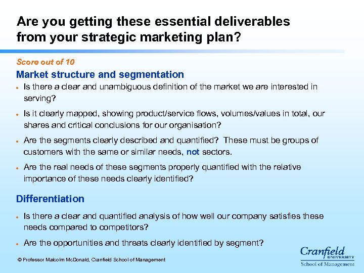 Are you getting these essential deliverables from your strategic marketing plan? Score out of