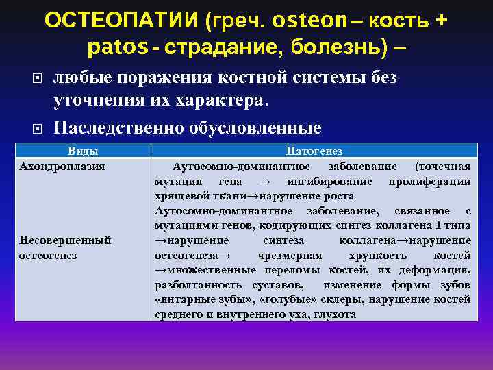 ОСТЕОПАТИИ (греч. osteon – кость + patos - страдание, болезнь) – любые поражения костной