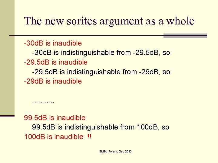 The new sorites argument as a whole -30 d. B is inaudible -30 d.