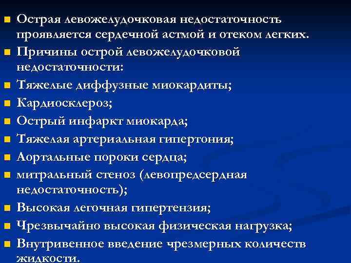 Клиническое проявление левожелудочковой недостаточности