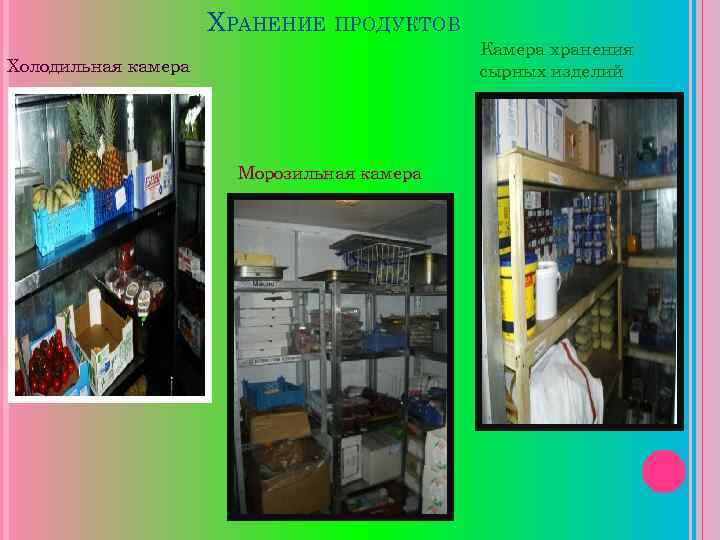 ХРАНЕНИЕ ПРОДУКТОВ Камера хранения сырных изделий Холодильная камера Морозильная камера 