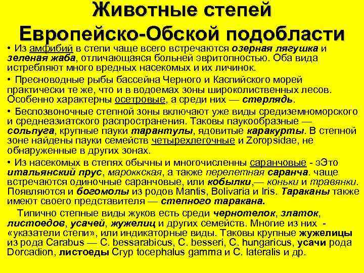 Животные степей Европейско-Обской подобласти • Из амфибий в степи чаще всего встречаются озерная лягушка