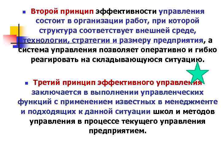 Второй принцип эффективности управления состоит в организации работ, при которой структура соответствует внешней среде,