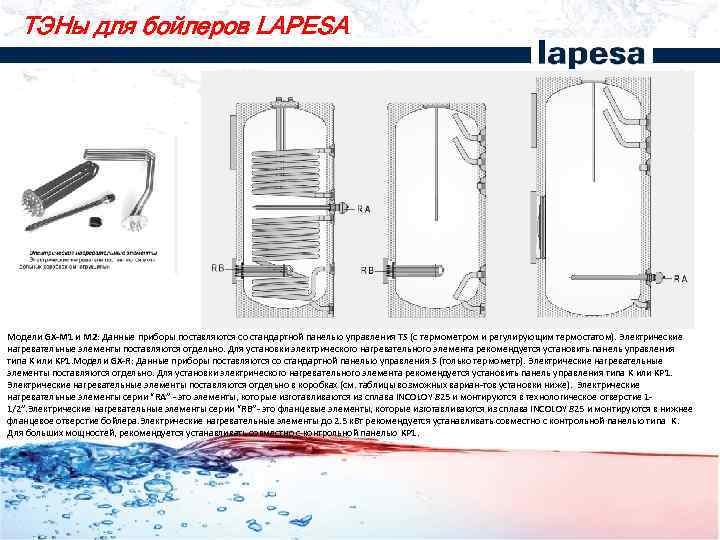 ТЭНы для бойлеров LAPESA Модели GX-M 1 и M 2: Данные приборы поставляются со