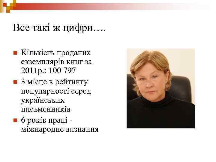 Все такі ж цифри…. n n n Кількість проданих екземплярів книг за 2011 р.